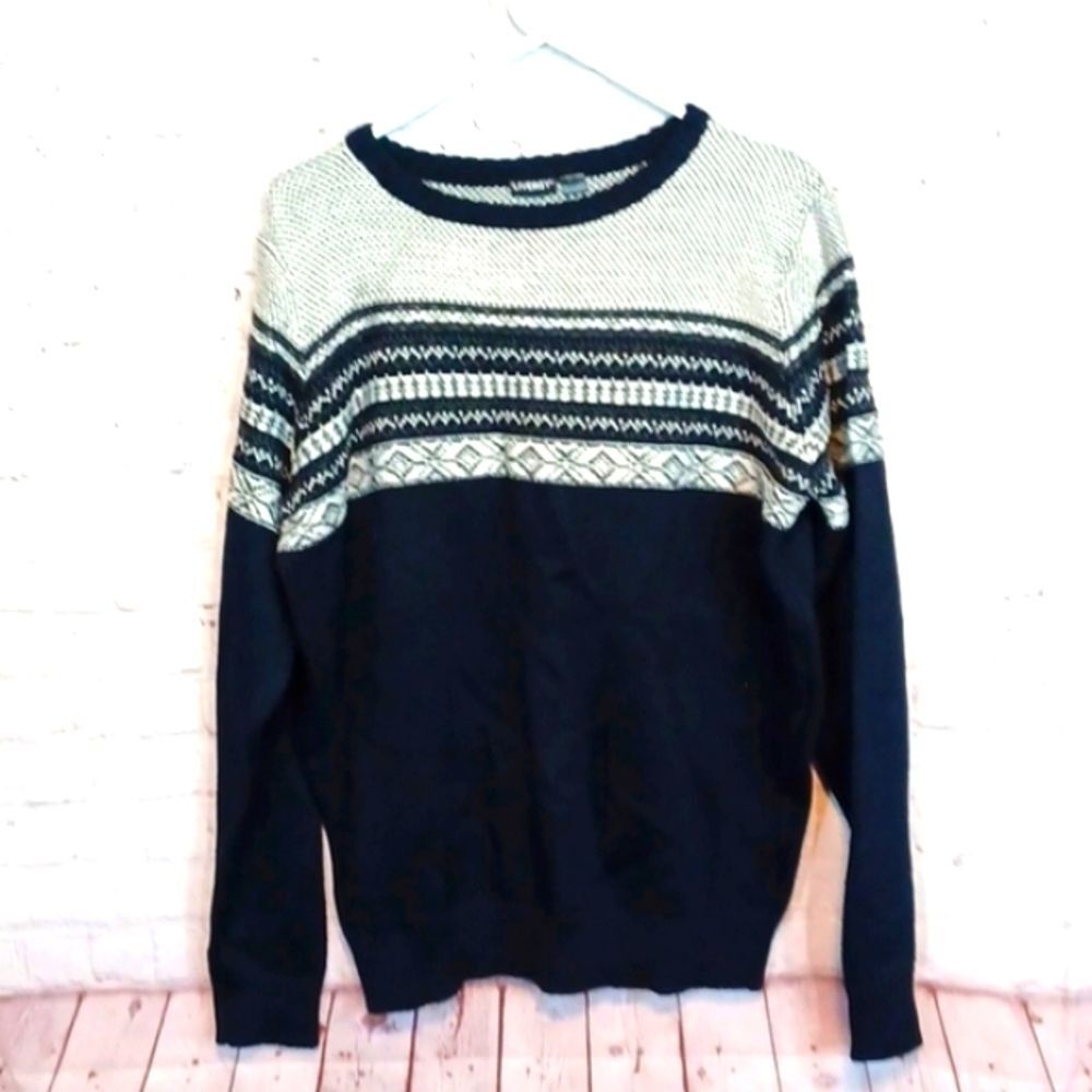 LivergyY2K Chunky Men's Blue White & Gray Pattern Crew Sweater L